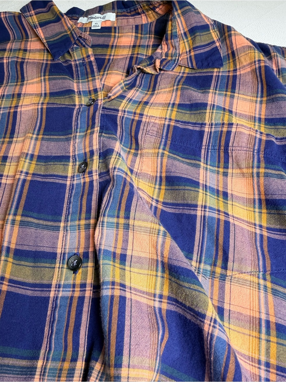 Madewell Women’s XL Plaid Tie Front Short Sleeve Button Shirt 100% Cotton - Picture 9 of 9